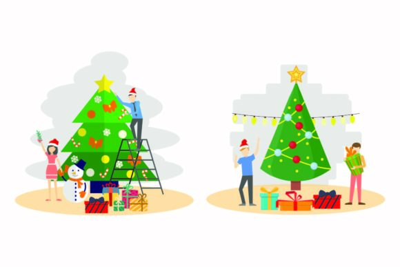 Christmas Hanging Decoration Tree Set Illustrations