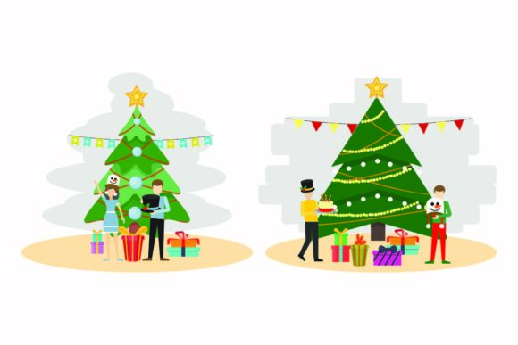 Christmas Ornament Tree Illustration Set